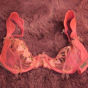 For Love And Lemons Coral Heart Lace Bra